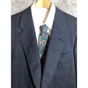 Hickey Freeman Blazer Mens 42R Navy Wool Boardroom Windowpane Suit Coat Jacket